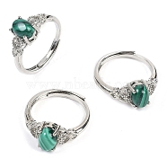 Oval Natural Natural Malachite Adjustable Rings, Platinum Tone Brass Ring for Women, Long-Lasting Plated, Lead Free & Cadmium Free, Inner Diameter: 17mm(RJEW-Q819-01P-08)