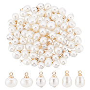 SUPERFINDINGS 90Pcs 3 Style  ABS Plastic Imitation Pearl Charms, with Golden Plated Brass Loop and Crystal Rhinestone, Mix-shaped, Creamy White, 12~13x8~10mm, Hole: 1.6mm, 30pcs/style(KK-FH0004-16)