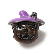 Halloween Brass Enamel European Beads, Large Hole Beads, Pumpkin, Gunmetal, 13.5x12mm, Hole: 4mm(X1-KK-A203-04B-B)