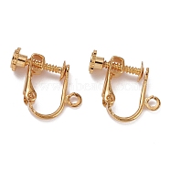 Brass Clip-on Earring Findings, with Loop, Long-Lasting Plated, Real 18K Gold Plated, 15.5x14x5mm, Hole: 2mm(X-KK-F824-020G)