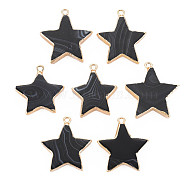 Natural Agate Pendants, with Light Gold Plated Iron Findings, Star, Dyed & Heated, Black, 29~34x25~31x4~6.5mm, Hole: 2mm(G-N326-129E)