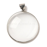 Blank Glass Pendants, with Iron & Brass Findings, Flat Round Charm, Clear, 44.8x40.5x8.5mm, Hole: 8x6mm(KK-F868-03P)