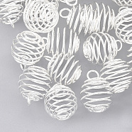 Iron Wire Pendants, Spiral Bead Cage Pendants, Round, Silver Color Plated, 30x24mm, Hole: 5mm(IFIN-Q125-02C-S)