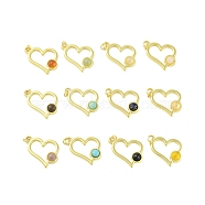 Natural & Synthetic Mixed Gemstone Pendants, 304 Stainless Steel Heart Charms with Jump Rings, Real 18K Gold Plated, 16x19x3mm, Hole: 2.5mm(STAS-P366-09G)