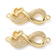 Rack Plating Brass Clear Cubic Zirconia Infinity Heart Connector Charms, Long-Lasting Plated, Lead Free & Cadmium Free, Real 18K Gold Plated, 9.5x24x3mm, Hole: 1.3mm(KK-C084-13B-G)