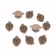 Alloy Pendants, Lead Free and Cadmium Free, Flat Round with Flower, Antique Bronze, 17x11x2mm, Hole: 1.5mm(EA11003Y-AB)