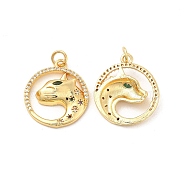 Brass Micro Pave Cubic Zirconia Pendants, with Jump Ring, Flat Round with Cheetah/Leopard Charm, Golden, Colorful, 21x18x4mm, Hole: 3mm(KK-H441-34G)