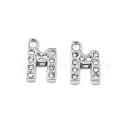 304 Stainless Steel Charms, with Crystal Rhinestone, Letter, Letter.M, 10.5x6.5x2mm, Hole: 1.2mm(X-STAS-N095-137M)