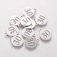 201 Stainless Steel Charms, Flat Round with Number 30, Stainless Steel Color, 14.1x11.8x1mm, Hole: 1mm(STAS-Q201-T186)