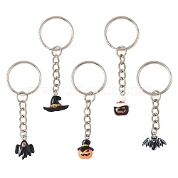 5Pcs Resin Keychains, with Iron Rings, Halloween Theme, Platinum, Mixed Color, 66~72mm(KEYC-FS00035-01)