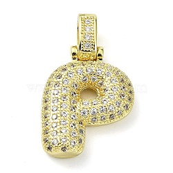 Brass Micro Pave Clear Cubic Zirconia Pendants, Real 18K Gold Plated, Letter P, 28mm, Hole: 4.8x3.5mm, Pendant: 22x16.5x5mm(KK-M279-01G-P)