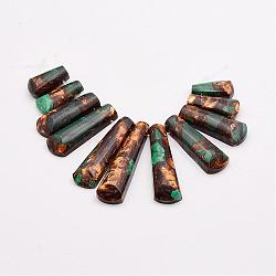 Assembled Bronzite and Malachite Beads Strands, Graduated Fan Pendants, Focal Beads, Dyed, 17~40x9~9.5x5~6mm, Hole: 1mm, 11pcs/strand, 3.54 inch(G-P298-C01)