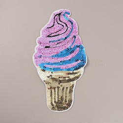 Ice-cream Sew on PVC Sequins Patches, Glittered Appliques, with Polyester, Costume Accessories, Violet, 234x125x1mm(PATC-WH0001-89C)