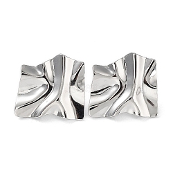 Non-Tarnish 304 Stainless Steel Textured Square Ear Studs for Women, Stainless Steel Color, 27.5x29mm(EJEW-P234-05P)