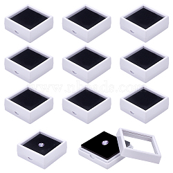 Square Plastic Loose Diamond Gemstone Storage Boxes, with Clear Glass Window and Black Sponge, White, 4.95x4.95x2cm(CON-WH0095-25B)