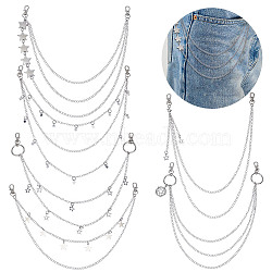 6Pcs 6 Styles Alloy Boot Strap Chains, with Alloy Swivel Lobster Claw Clasps & Alloy Star Charm, Stainless Steel Color, 420~540mm(HJEW-HY00101)