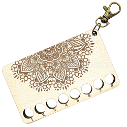 Mandala Flower Pattern 8-Position Wood Embroidery Thread Storage Trays, Laser Cut Thread Spool Organizer Holder, with Swivel Clasp, Rectangle, 100x60x3mm, Hole: 10mm(TOOL-WH0056-001)