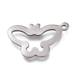 304 Stainless Steel Pendants, Butterfly, Stainless Steel Color, 20x12x1mm, Hole: 1mm(STAS-Z007-02)