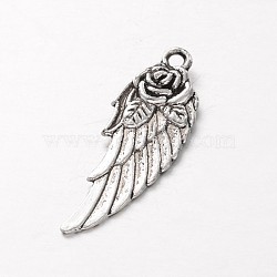 Tibetan Style Alloy Pendants, Cadmium Free & Lead Free, Wing, Antique Silver, 30x11x3mm, Hole: 1.5mm(TIBEP-22815-AS-RS)