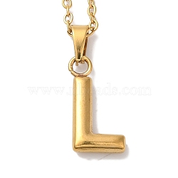 PVD Vacuum Plating 201 Stainless Steel Necklaces, Letter, Letter L, 17.80 inch(45.2cm), Pendant: 22.3x8.7x3mm(NJEW-H033-01G-L)