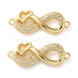 Rack Plating Brass Clear Cubic Zirconia Infinity Heart Connector Charms, Long-Lasting Plated, Lead Free & Cadmium Free, Real 18K Gold Plated, 9.5x24x3mm, Hole: 1.3mm(KK-C084-13B-G)