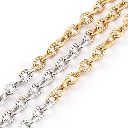 Two Tone 304 Stainless Steel Curb Chains, Soldered, Textured, with Spool, Golden & Stainless Steel Color, 3x2x1mm, 32.8 Feet(10m)/roll(CHS-B001-07)