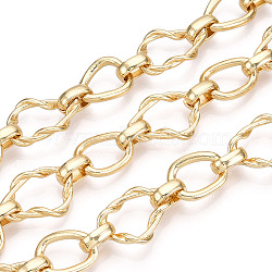 Alloy Teardrop with Twining Chains, Unwelded, with Spool, Golden, 20x13.5x3mm, Small Ring: 15x11x2mm, Oval Links: 9x3x1mm, about 32.81 Feet(10m)/Roll(LCHA-T001-12G)