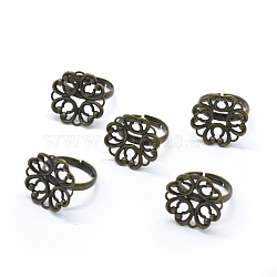 Brass Ring Shanks, Filigree Ring Bases, For Antique Rings Making, Adjustable, Nickel Free, Antique Bronze, 17mm, Tray: 20mm(KK-L184-34AB-NF)