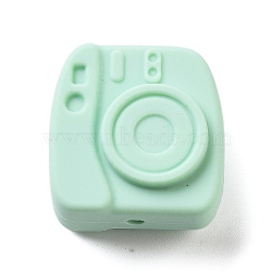 Camera Food Grade Eco-Friendly Silicone Focal Beads, Chewing Beads For Teethers, DIY Nursing Necklaces Making, Aquamarine, 24x23x12mm, Hole: 2mm(SIL-C007-16AF)