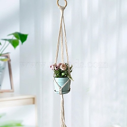 Cotton Macrame Plant Hanging Basket, Handmade Woven Tassel for Garden Outdoor Indoor Decoration, Floral White, 780mm(PW-WG87454-01)