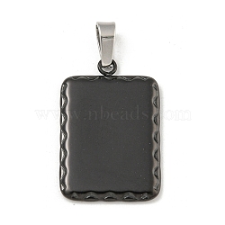 304 Stainless Steel Pendants, Rectangle Charm, Black, 23x15x2mm, Hole: 5x3mm(STAS-F307-33EB)