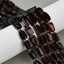 Natural Amber Beads Strands, Rectangle, with Seed Beads, Dark Red, 5~10x4~6x4~6mm, Hole: 0.8~0.9mm, about 41~42pcs/strand, 35~36cm(G-Z106-B01-01A)