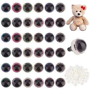 Elite 72 Sets 12 Colors Plastic Craft Eyes, Safety Eyes, with Scale Disc and Spacer, for Doll Making, Half Round, Mixed Color, 18x12mm, 6 sets/color