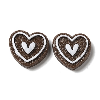 Opaque Resin Cabochons, Heart, Coconut Brown, 22x23.5x7mm