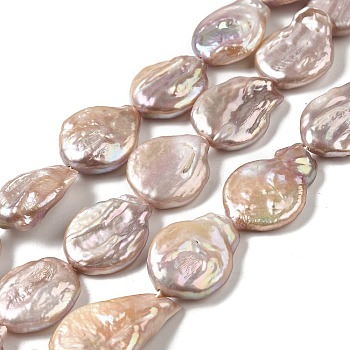 Natural Keshi Pearl Beads Strands, Baroque Pearls, Cultured Freshwater Pearl, Oval, Tan, 20.5~22.5x18.5~19x6.5~8mm, Hole: 0.8mm, about 18pcs/strand, 15.94 inch(40.5cm)