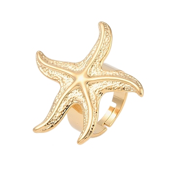 304 Stainless Steel Adjustable Rings for Women, Starfish, Real 18K Gold Plated, US Size 7 1/4(17.5mm)