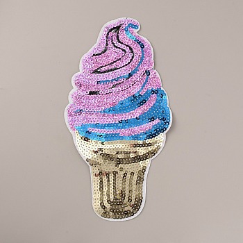 Ice-cream Sew on PVC Sequins Patches, Glittered Appliques, with Polyester, Costume Accessories, Violet, 234x125x1mm