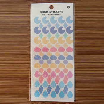 Waterproof Laser Plastic Self Adhesive Stickers, Star, Moon, Cloud & Teardrop, Colorful, 0.6~1.1x0.6~1cm, 77pcs/sheet