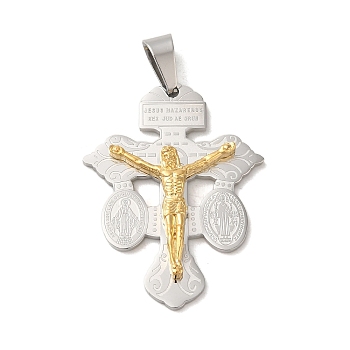 Ion Plating(IP) 304 Stainless Steel Pendants, Crucifix Cross Charm, Golden & Stainless Steel Color, 40x30x4mm, Hole: 7x5mm