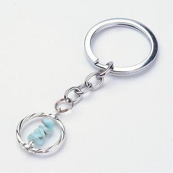 Alloy Keychain, with Larimar Beads, Platinum and Antique Silver, 85mm