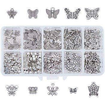 Tibetan Style Alloy Charms, Butterfly, Antique Silver, 13.5x7x3mm