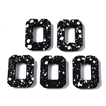 Spray Painted CCB Plastic Linking Rings, Quick Link Connectors, for Jewelry Chain Making, Rectangle, Black, 28x21x6mm, Inner Diameter: 8.5x15mm