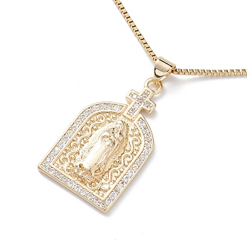 Clear Cubic Zirconia Religion Pendant Necklace, Golden 304 Stainless Steel Jewelry for Women, Arch, 16.26 inch(41.3cm), Pendant: 32x27.5x3mm