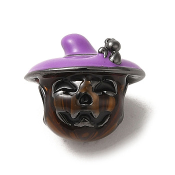 Halloween Brass Enamel European Beads, Large Hole Beads, Pumpkin, Gunmetal, 13.5x12mm, Hole: 4mm