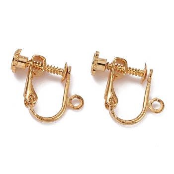Brass Clip-on Earring Findings, with Loop, Long-Lasting Plated, Real 18K Gold Plated, 15.5x14x5mm, Hole: 2mm