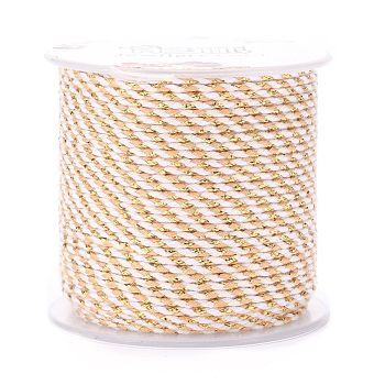 4-Ply Polycotton Cord, Handmade Macrame Cotton Rope, with Gold Wire, for String Wall Hangings Plant Hanger, DIY Craft String Knitting, Beige, 1.5mm, about 21.8 yards(20m)/roll