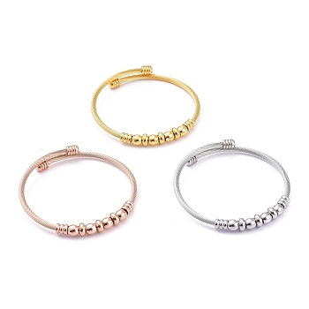 304 Stainless Steel Cuff Bangles Sets, Torque Bangles, with Rondelle & Barrel Beads, Mixed Color, 2 inch(5.1cm), 3pcs/set