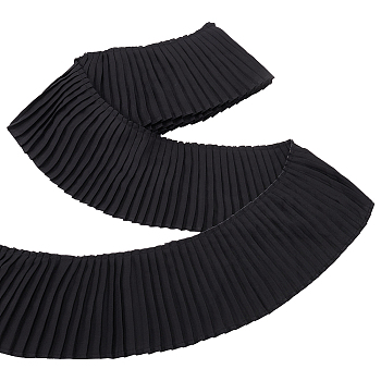 3 Yards Polyester Pleated Lace Ribbons, Garment Accessories, Black, 4-3/8~4-1/2 inch(112~113mm)