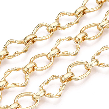 Alloy Teardrop with Twining Chains, Unwelded, with Spool, Golden, 20x13.5x3mm, Small Ring: 15x11x2mm, Oval Links: 9x3x1mm, about 32.81 Feet(10m)/Roll