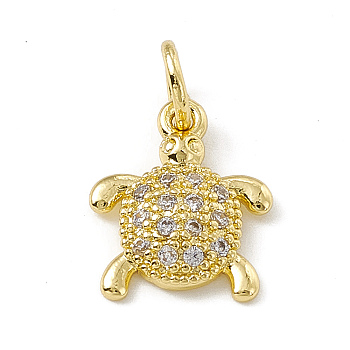 Brass Micro Pave Cubic Zirconia Charms, with Jump Ring, Tortoise Charm, Real 18K Gold Plated, 12.5x9.5x2mm, Hole: 3mm
